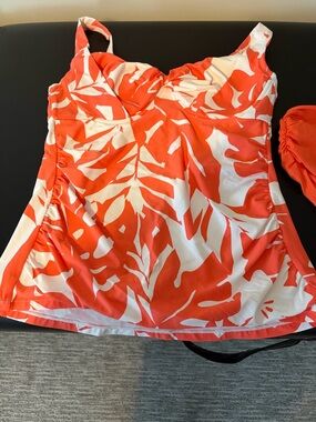 Anne Cole Orange and White Tropical Tankini Swim Top